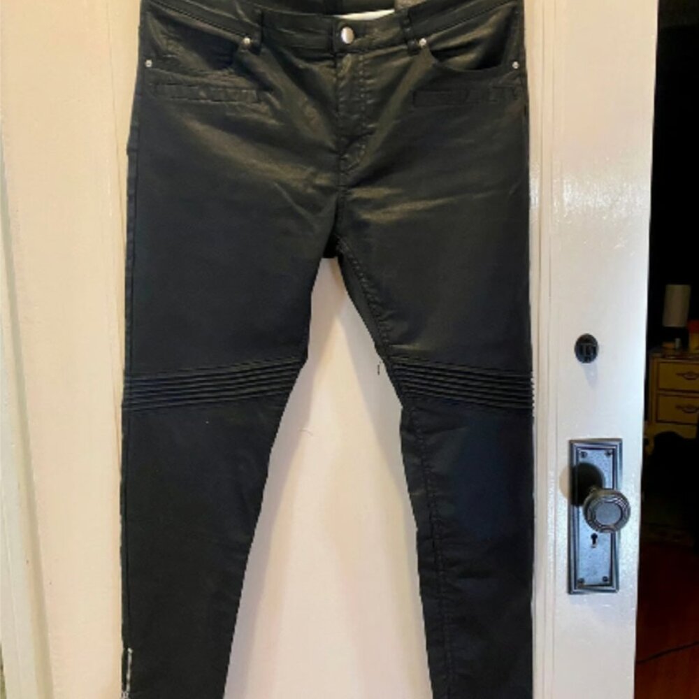 Faux Leather Pants with Ankle Zippers and Knee Details - NWOT